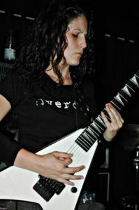 Female metal guitarist. Jackson rr24 Randy Rhoads snow white Emg 81